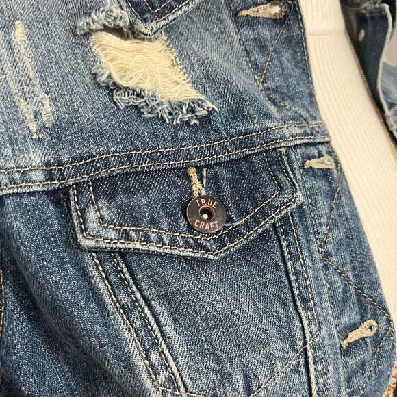 NWOT True Craft Distressed Cropped Blue Jean Jacket - 0X - Picture 5 of 14